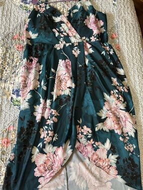 City Chic Teal Pink Floral Satin High Low Maxi Dress Plus Size 20